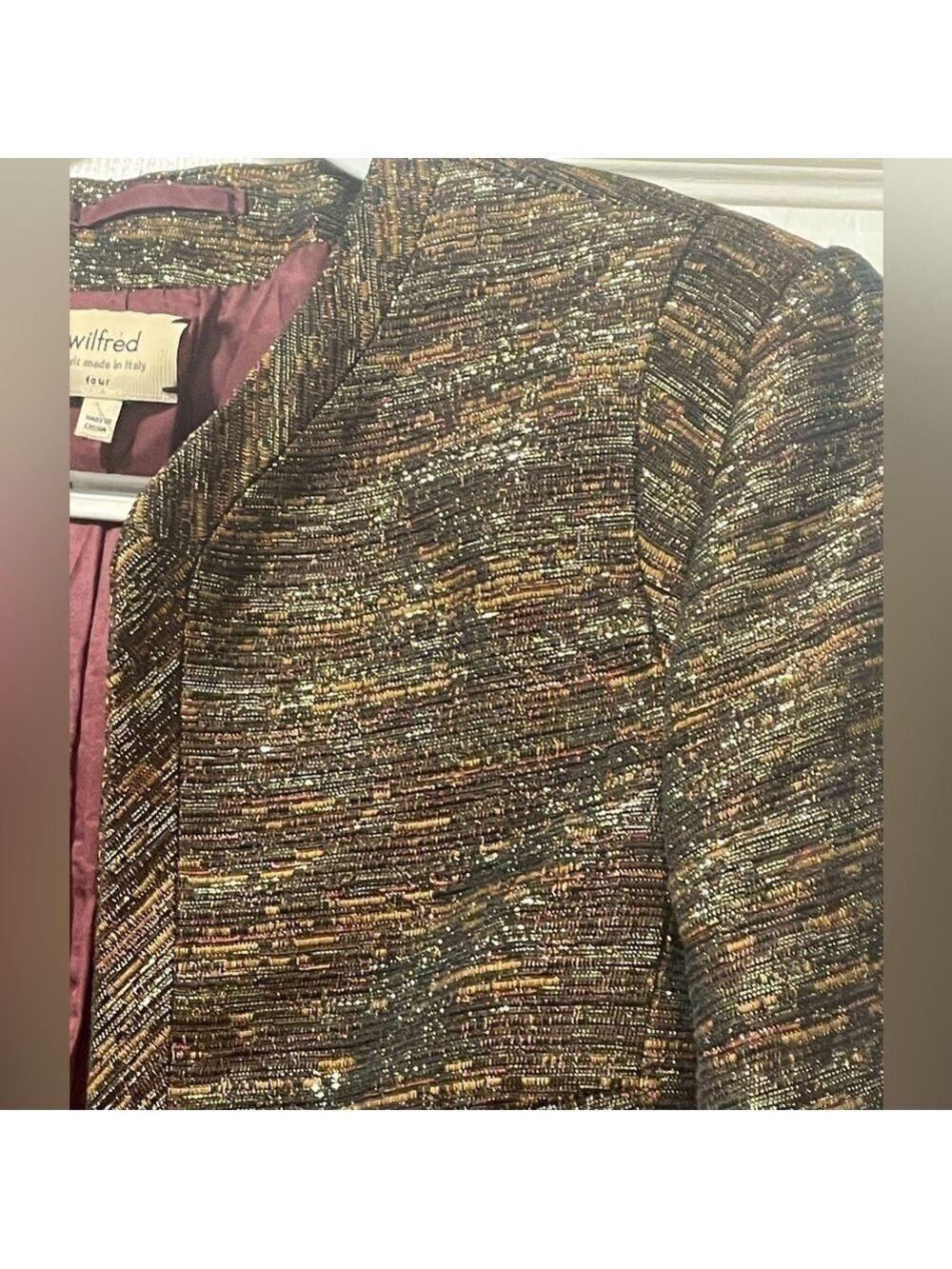 WILFRED Pirouette Blazer Acrylic Blend Metallic Bronze Open Front Jacket Size 4 - Picture 3 of 8